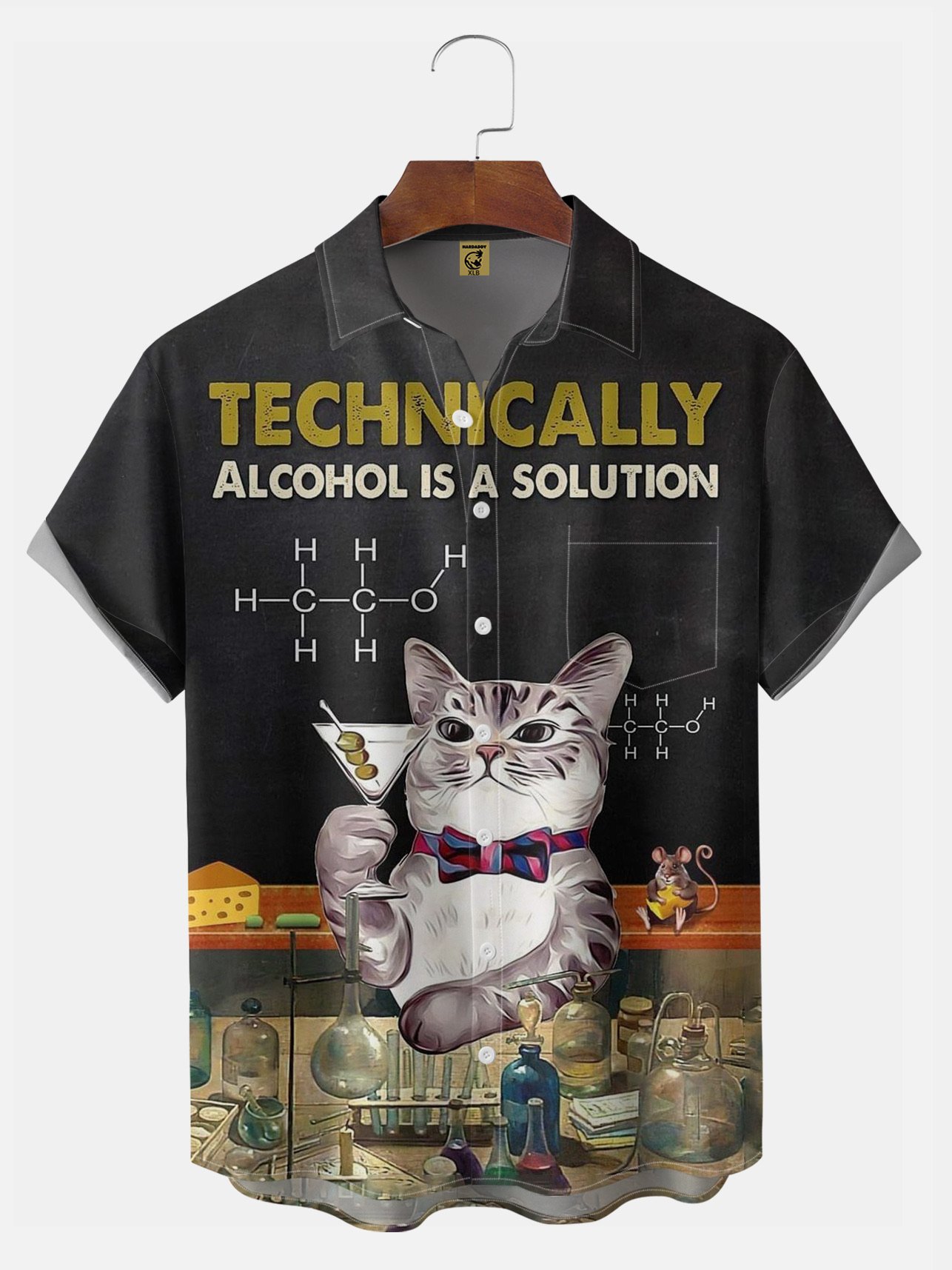 Big Size Moisture-wicking Chemistry Cat Bartender Cocktail Chest Pocket Hawaiian Shirt