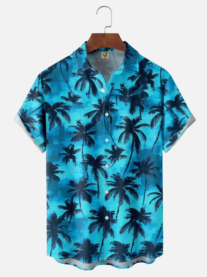 Tall Size Moisture-wicking Palm Tree Chest Pocket Hawaiian Shirt