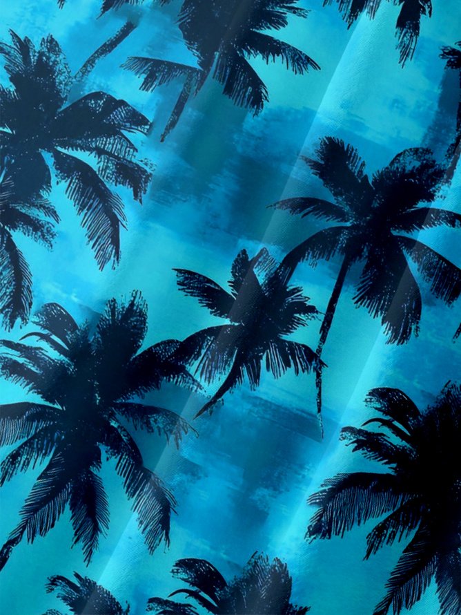 Tall Size Moisture-wicking Palm Tree Chest Pocket Hawaiian Shirt