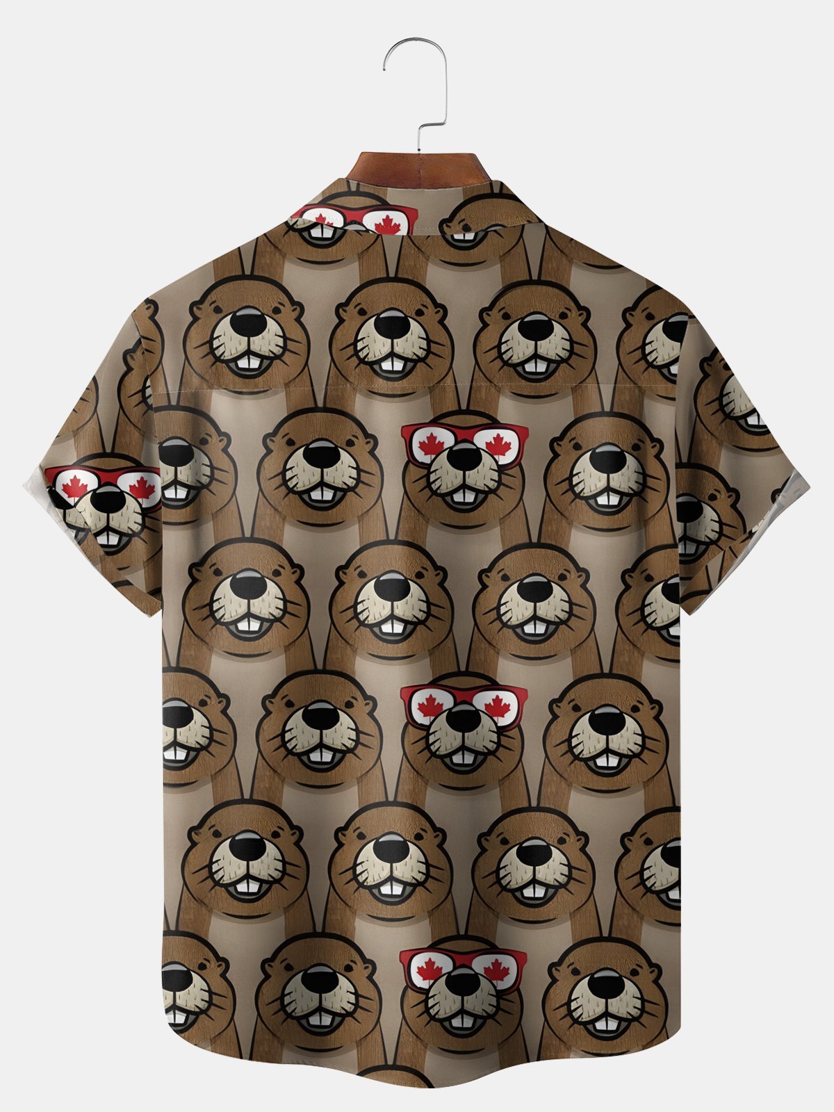 Big Size Moisture-wicking Canada Day Beaver Chest Pocket Casual Shirt