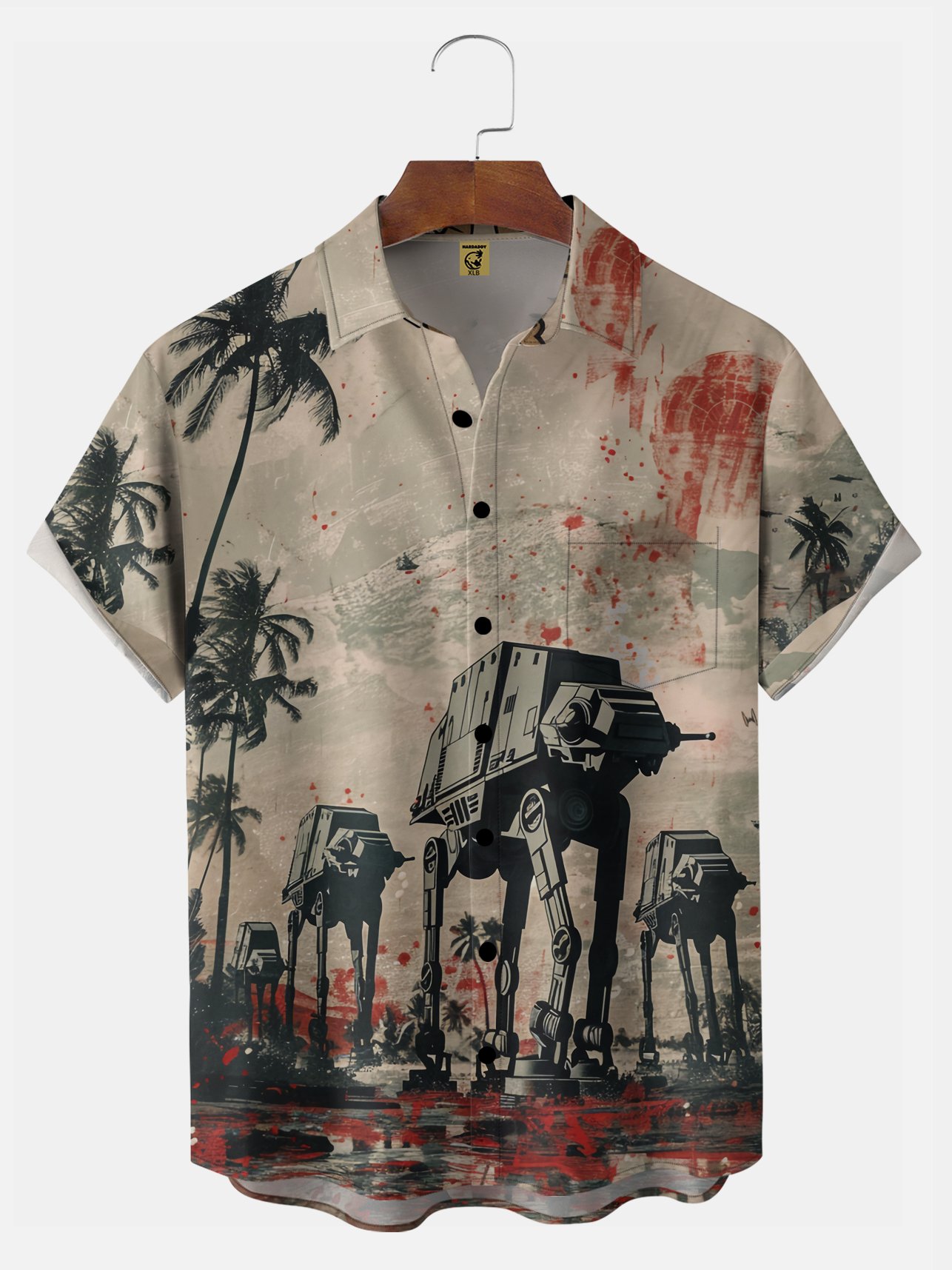 Big Size Moisture-wicking Star Robot Chest Pocket Hawaiian Shirt