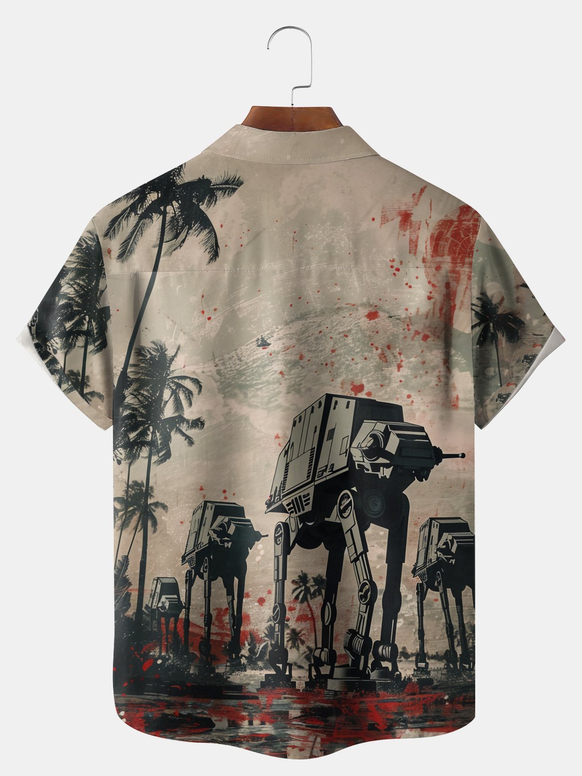 Big Size Moisture-wicking Star Robot Chest Pocket Hawaiian Shirt