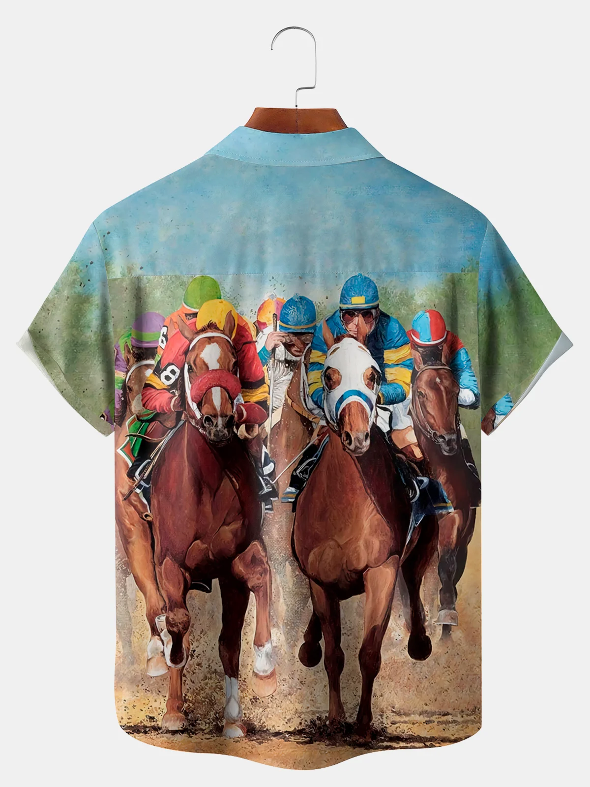Big Size Moisture-Wicking Horse Racing Print Shirt