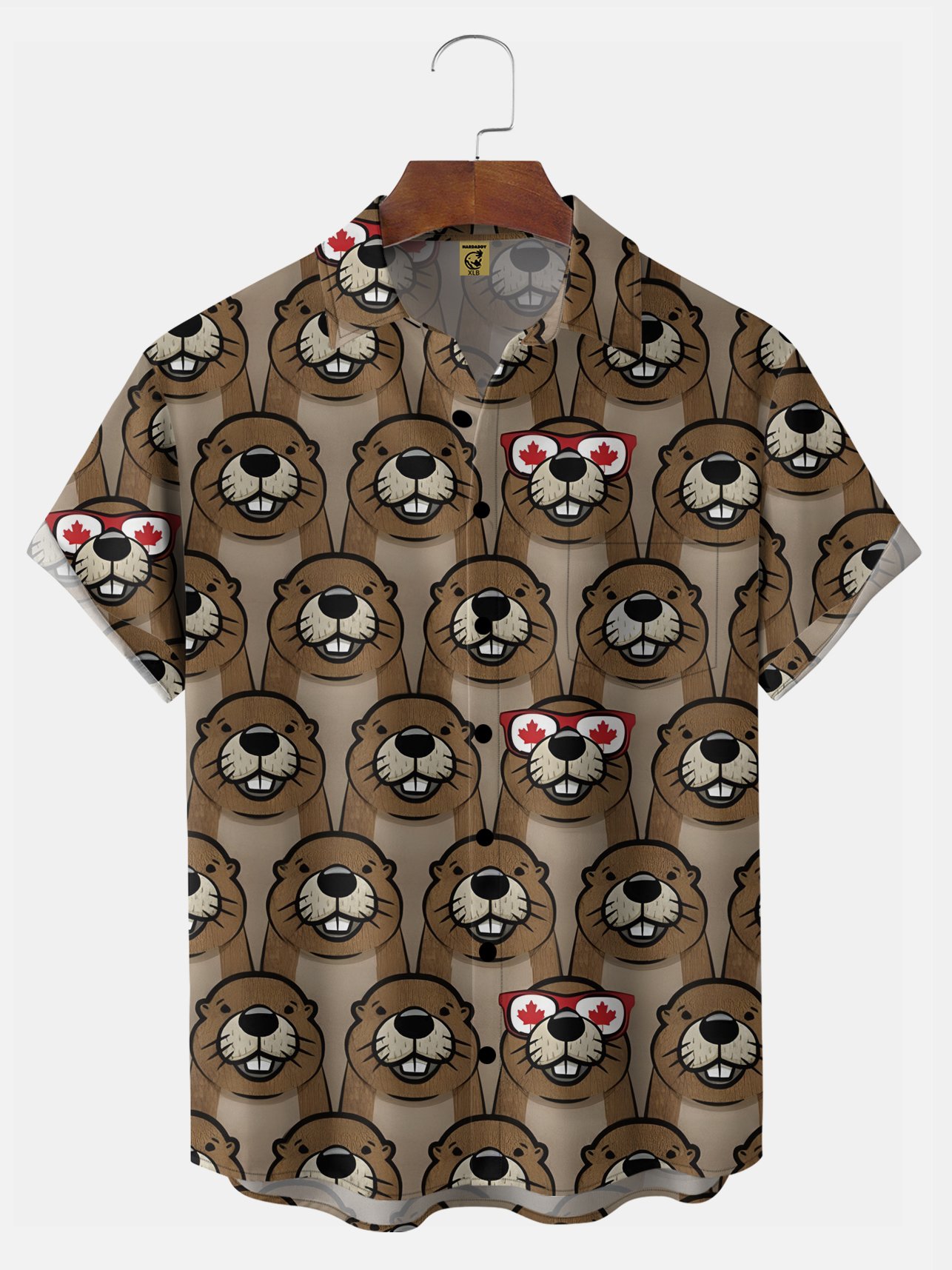 Big Size Moisture-wicking Canada Day Beaver Chest Pocket Casual Shirt
