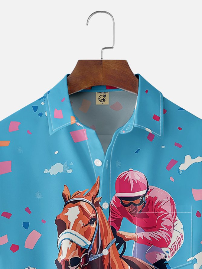 Tall Size Moisture-wicking Kentucky Derby Race Day Horse Chest Pocket Casual Shirt
