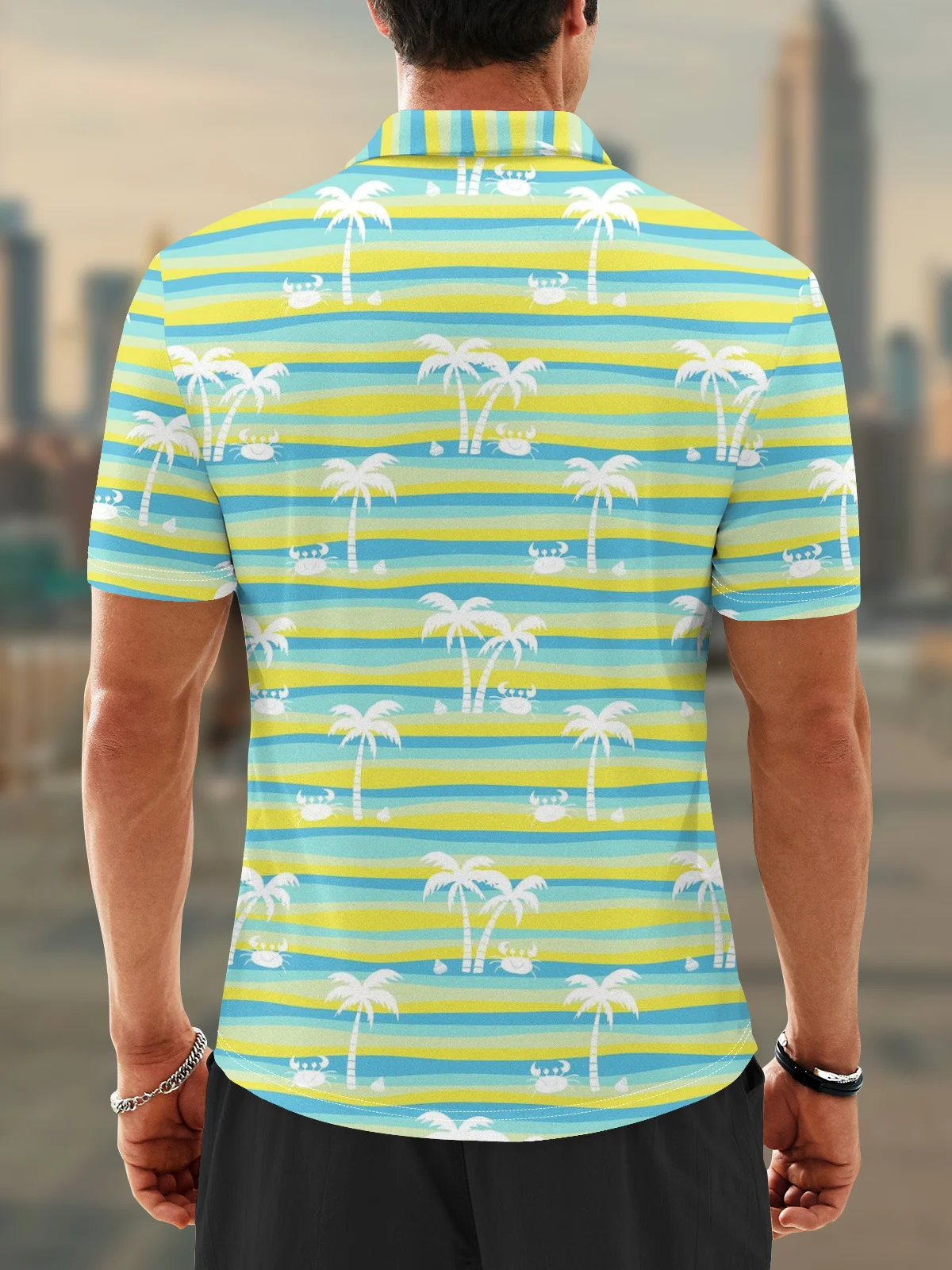 Moisture Wicking Hawaiian Flamingo Coconut Tree Golf Polo