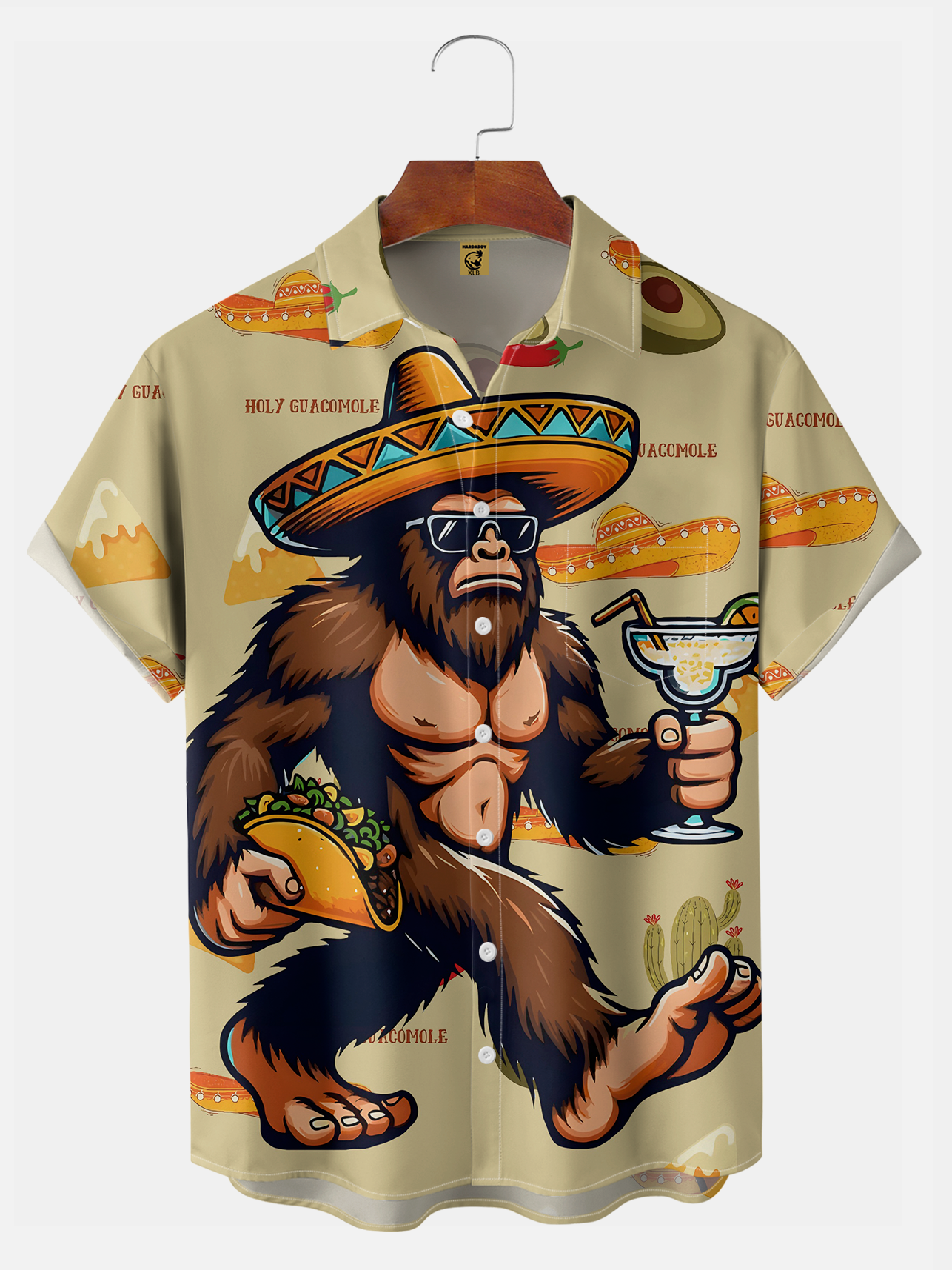 Big Size Moisture Wicking Cinco De Mayo Taco Guitar Hat Bigfoot Chest Pocket Hawaiian Shirt