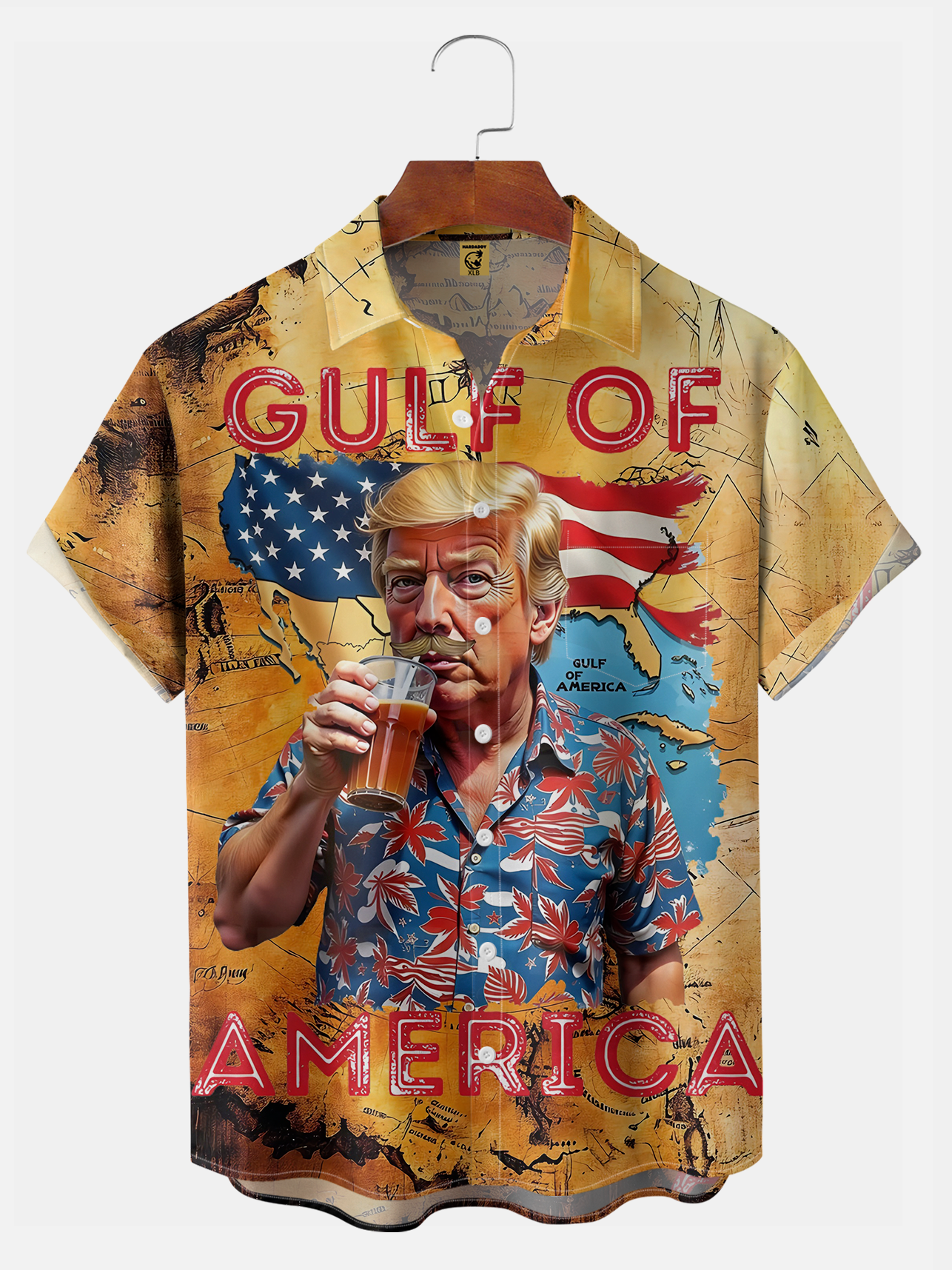 Big Size Moisture Wicking Gulf Of American Trump Chest Pocket Hawaiian Shirt