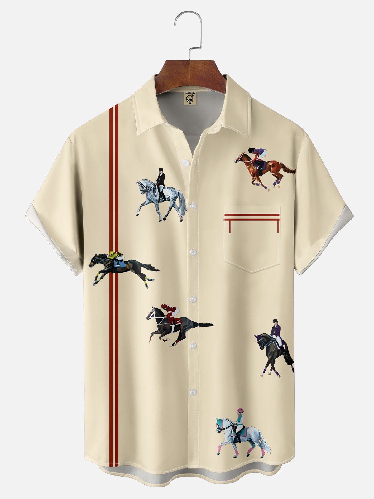 Moisture-wicking Horse Racing Fun Art Chest Pocket Bowling Shirt