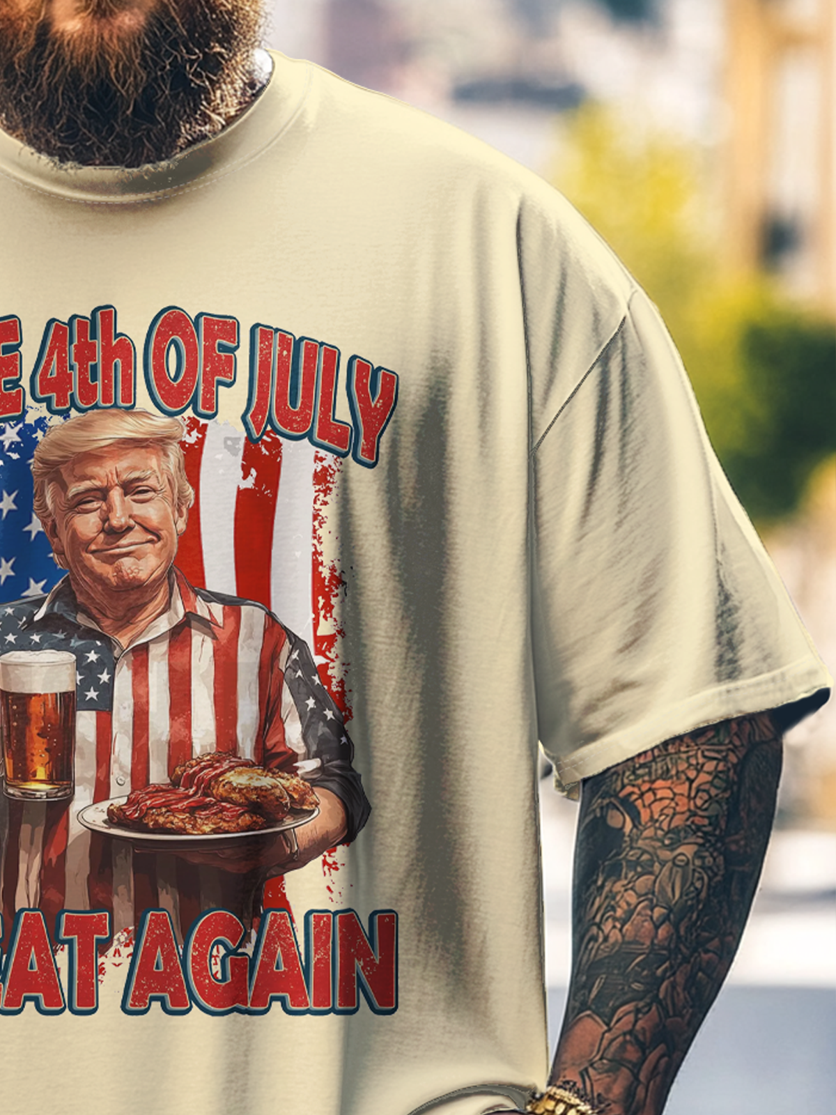 Big Size Men's American Flag Art Independence Day Trump Loose T-shirt
