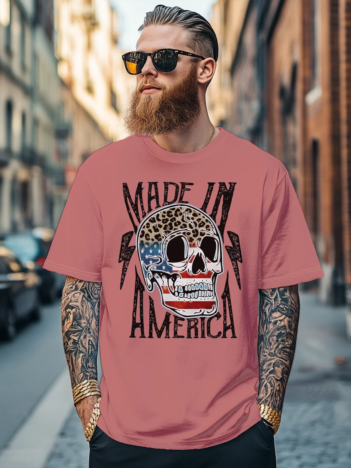 Men's American Flag Art Skull Fitted T-shirts