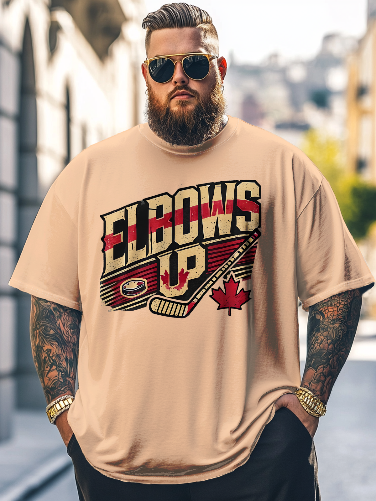 Big Size Men's "ELBOWS UP" Canada Loose T-shirt