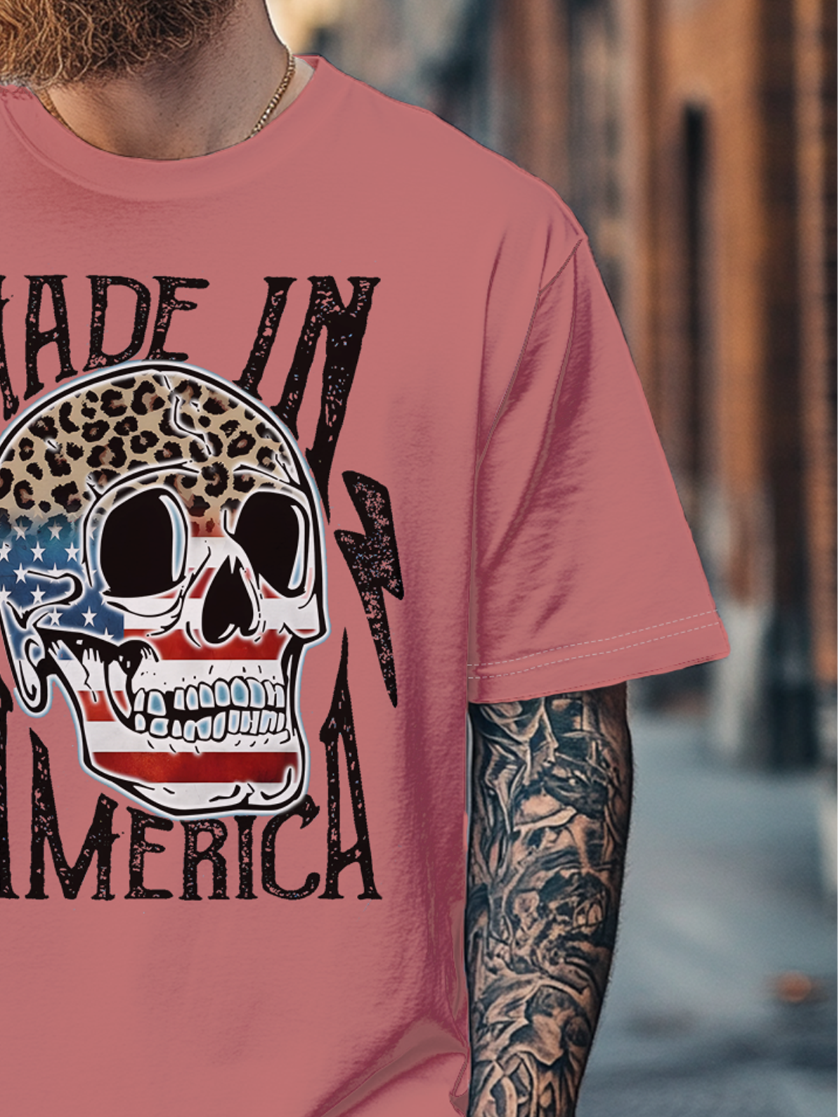 Men's American Flag Art Skull Fitted T-shirts