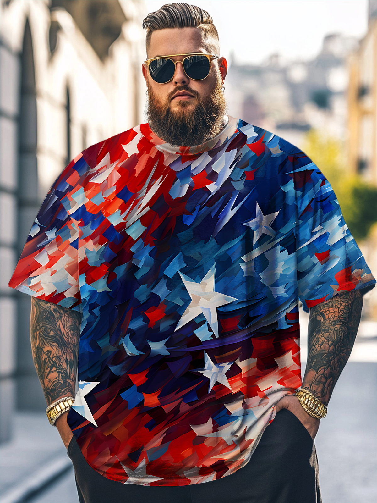 Big Size Men's American Flag Art Independence Day Loose T-shirt
