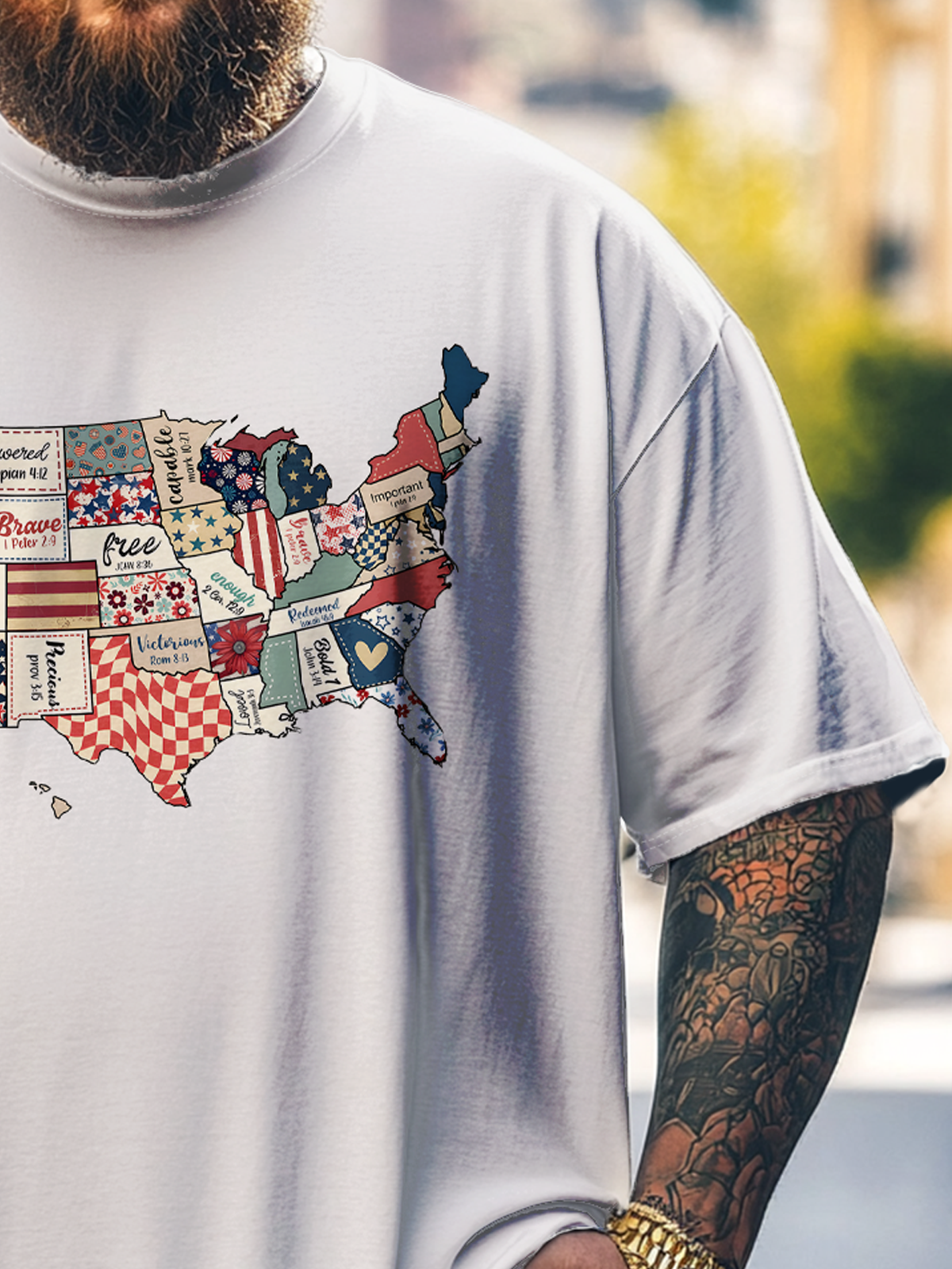 Big Size Men's USA Map Art Independence Day Loose T-shirt