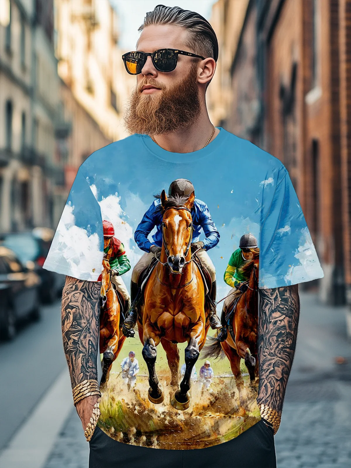 Men's Creative Arts Horse Racing Festival Fitted T-shirts