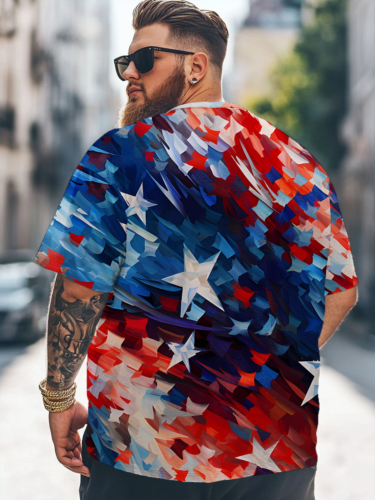 Big Size Men's American Flag Art Independence Day Loose T-shirt