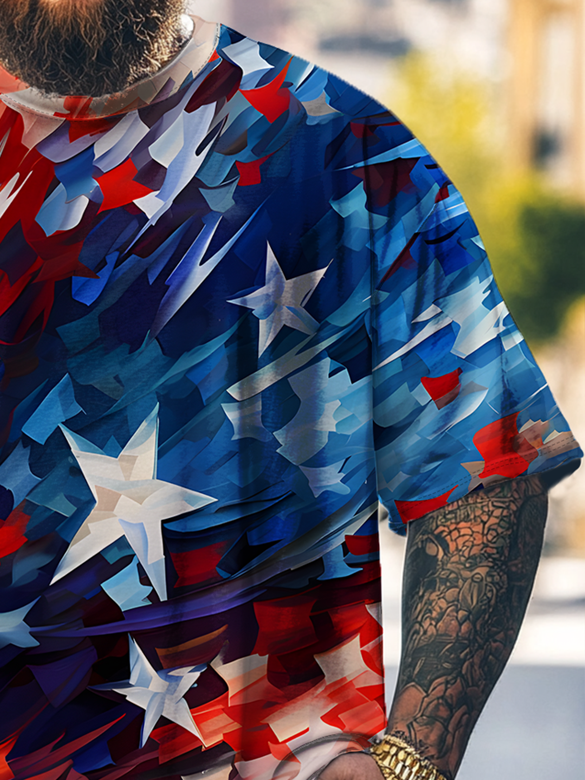 Big Size Men's American Flag Art Independence Day Loose T-shirt