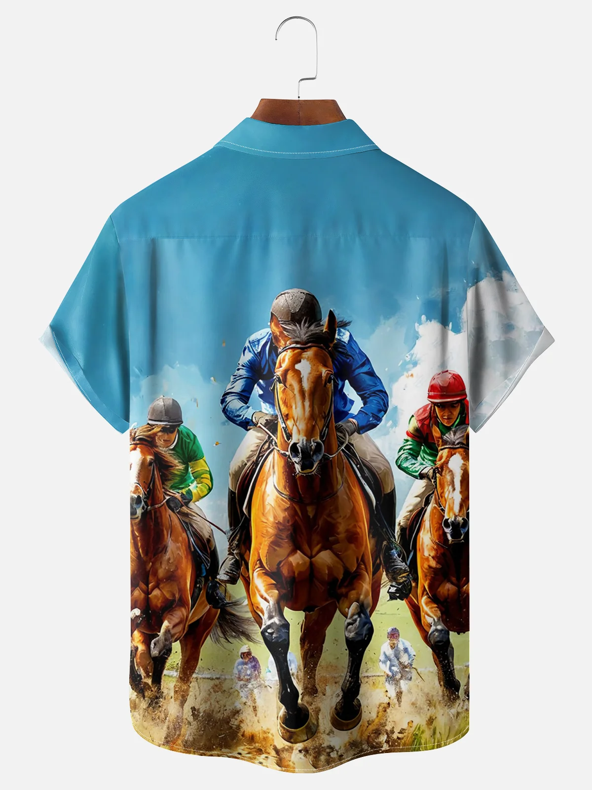Moisture-wicking Horse Racing Art Chest Pocket Casual Shirt