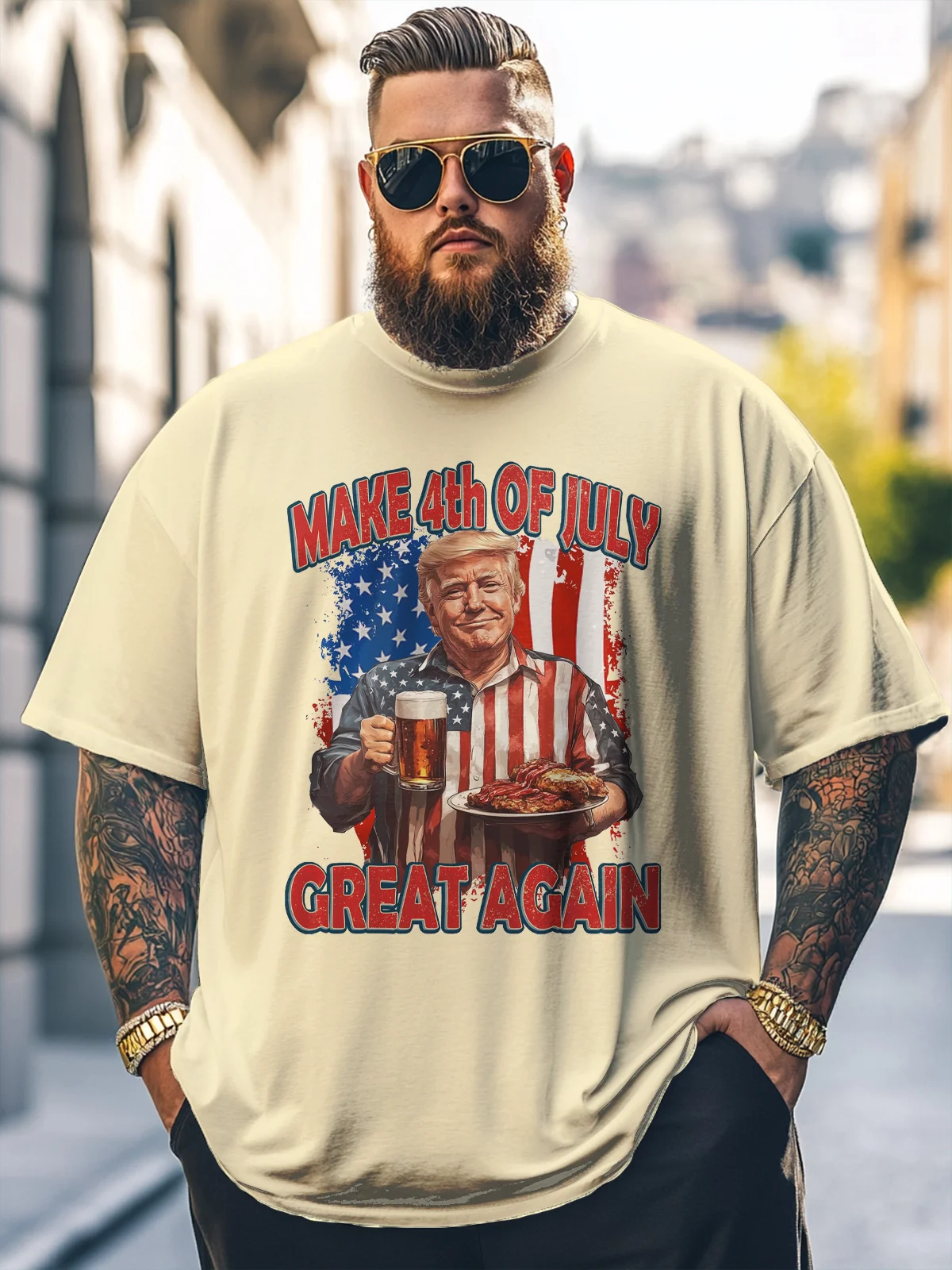 Big Size Men's American Flag Art Independence Day Trump Loose T-shirt