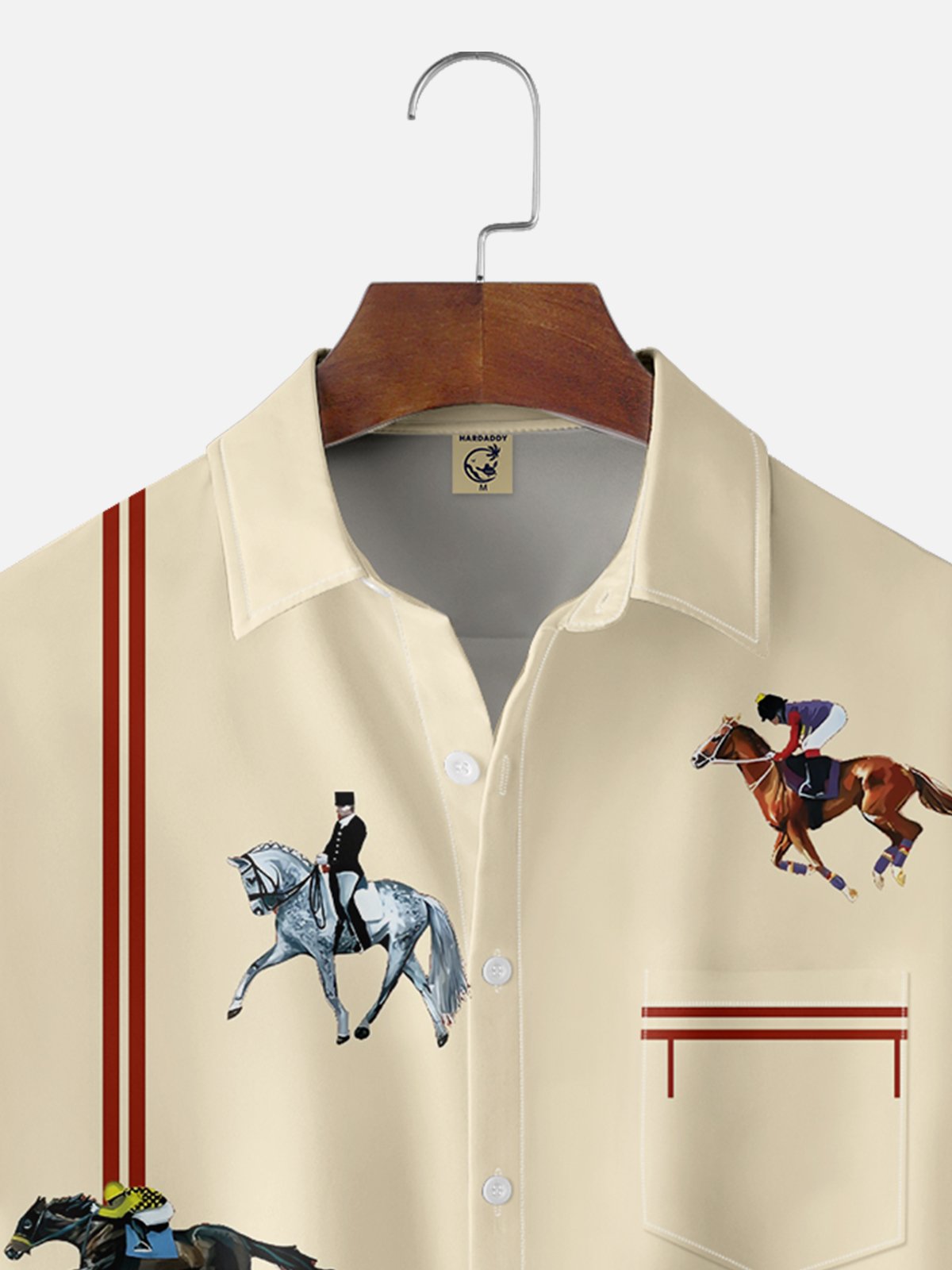 Moisture-wicking Horse Racing Fun Art Chest Pocket Bowling Shirt