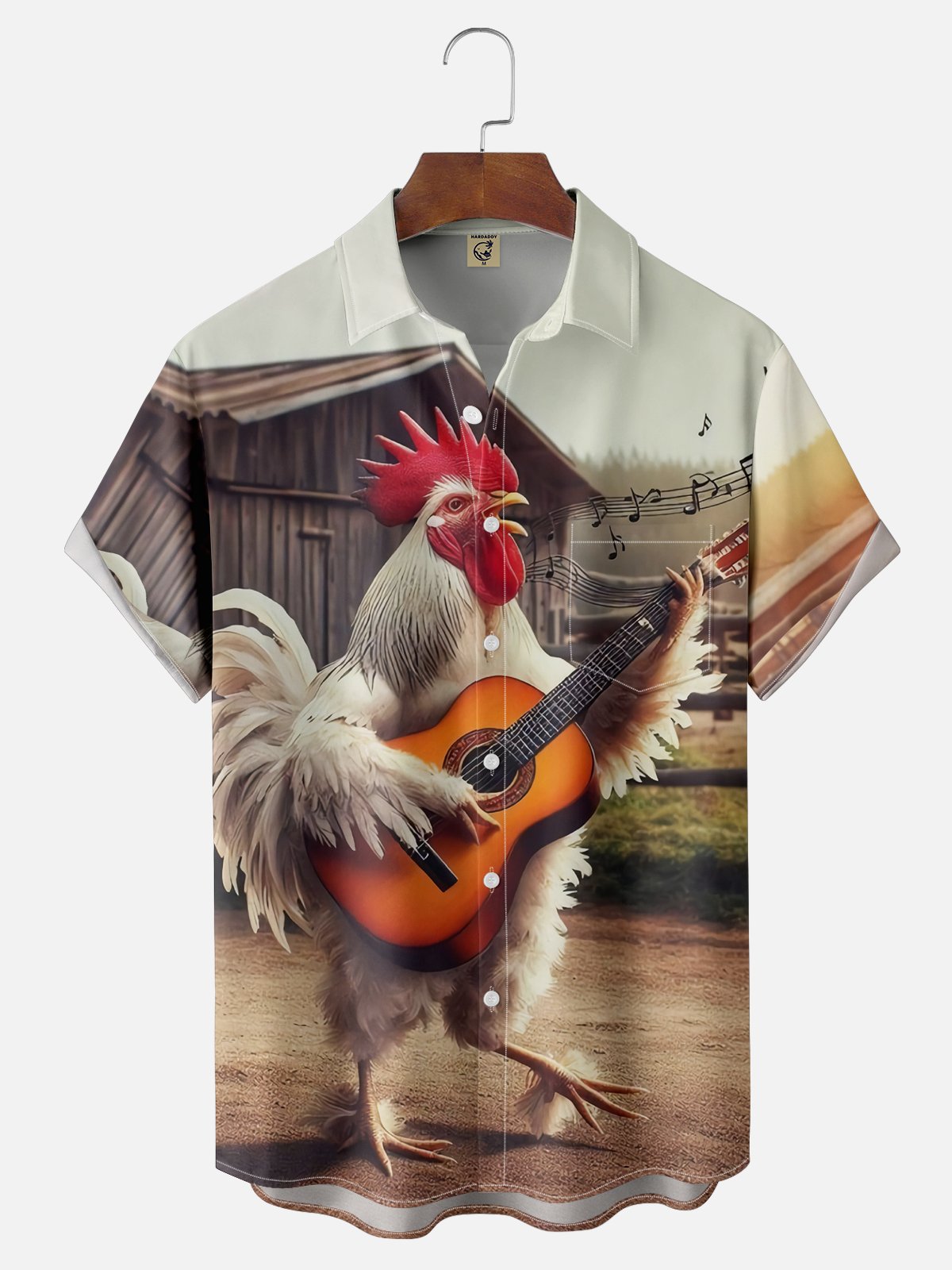 Moisture Wicking Fun Guitar Chicken Chest Pocket Hawaiian Shirt
