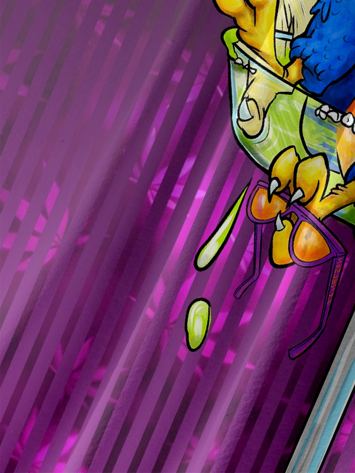 Moisture-wicking Art Illustrator Collaboration Tropical Parrot Cocktail Chest Pocket Hawaiian Shirt