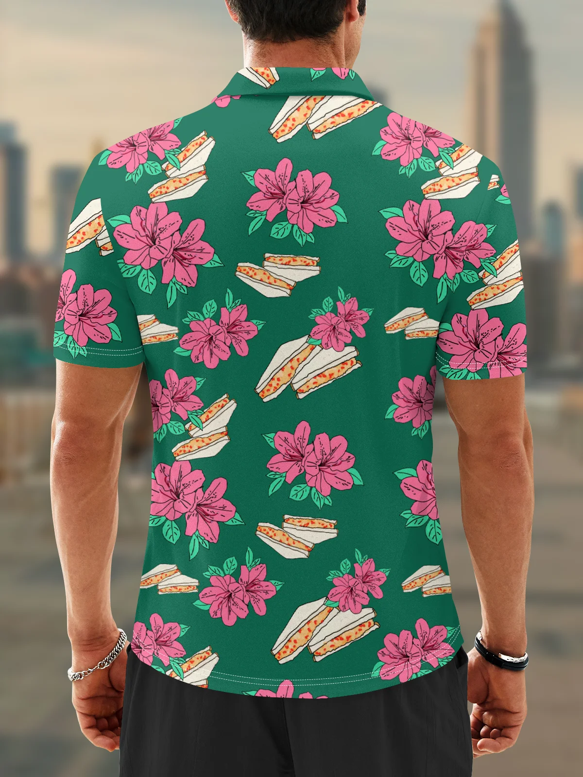 Moisture Wicking Hawaiian Flower Sandwich Golf Polo