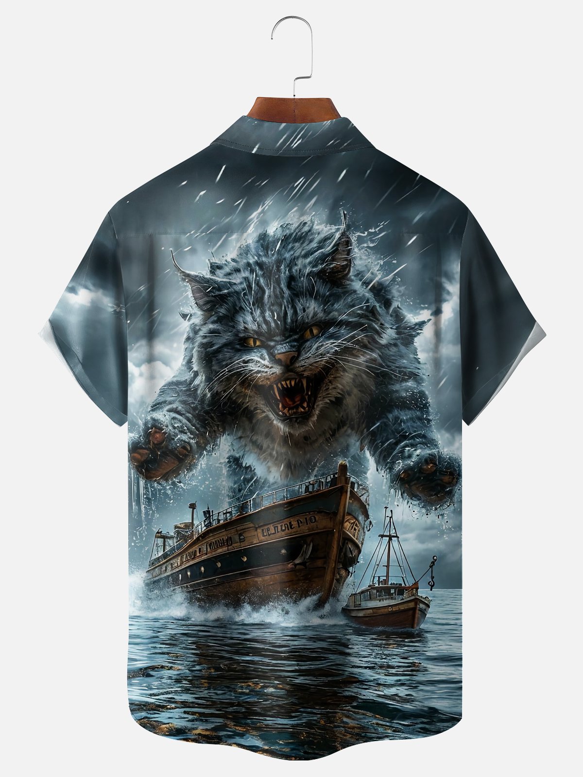 Moisture Wicking Pirate Cat Chest Pocket Hawaiian Shirt