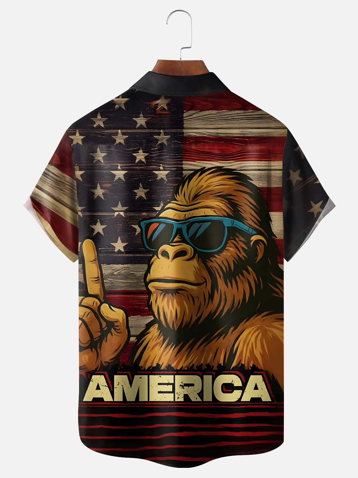 Moisture-wicking Independence Day Bigfoot American Flag Chest Pocket Casual Shirt