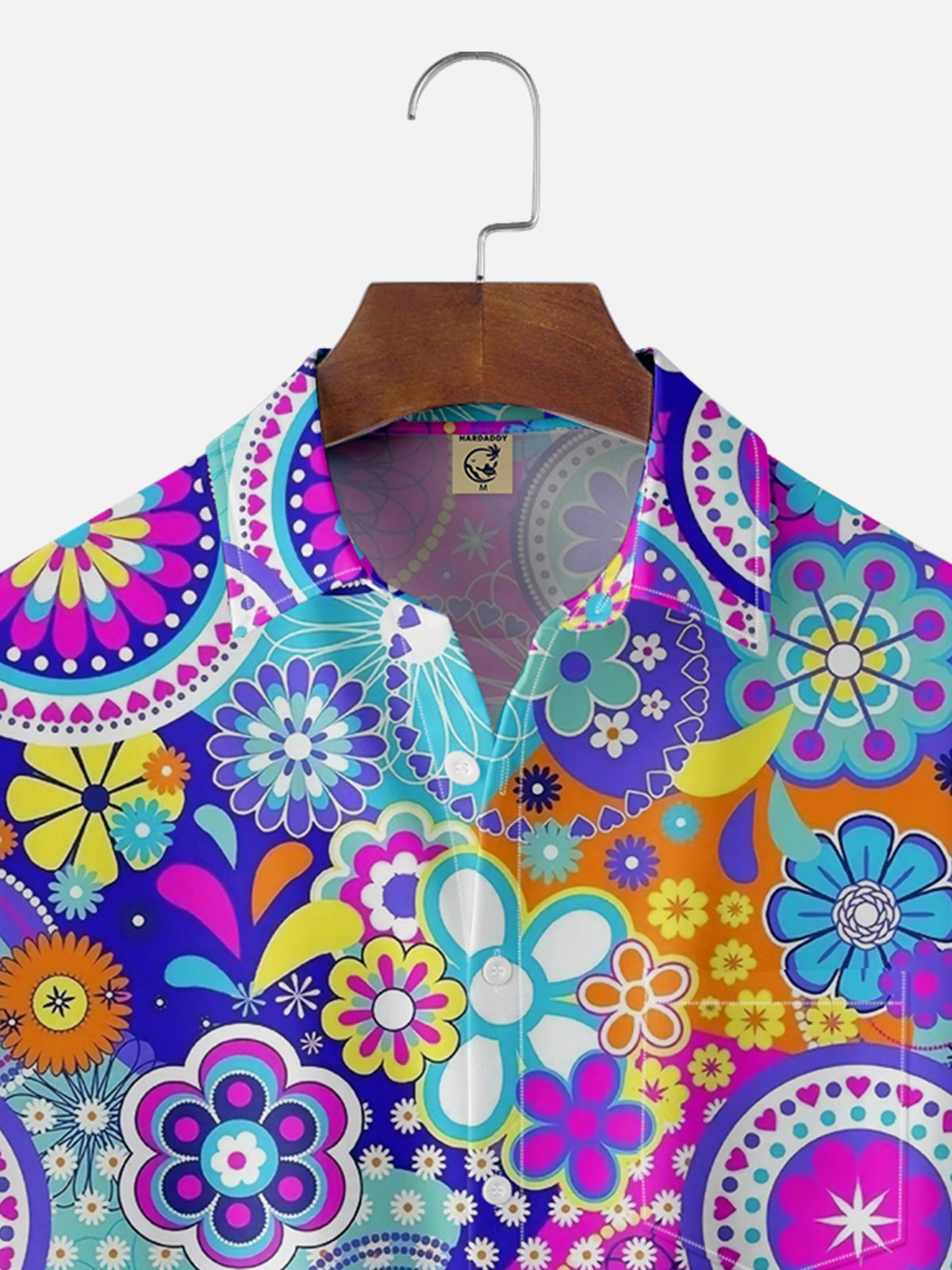 Moisture-wicking Flower Geometric Multicolor Chest Pocket Hawaiian Shirt