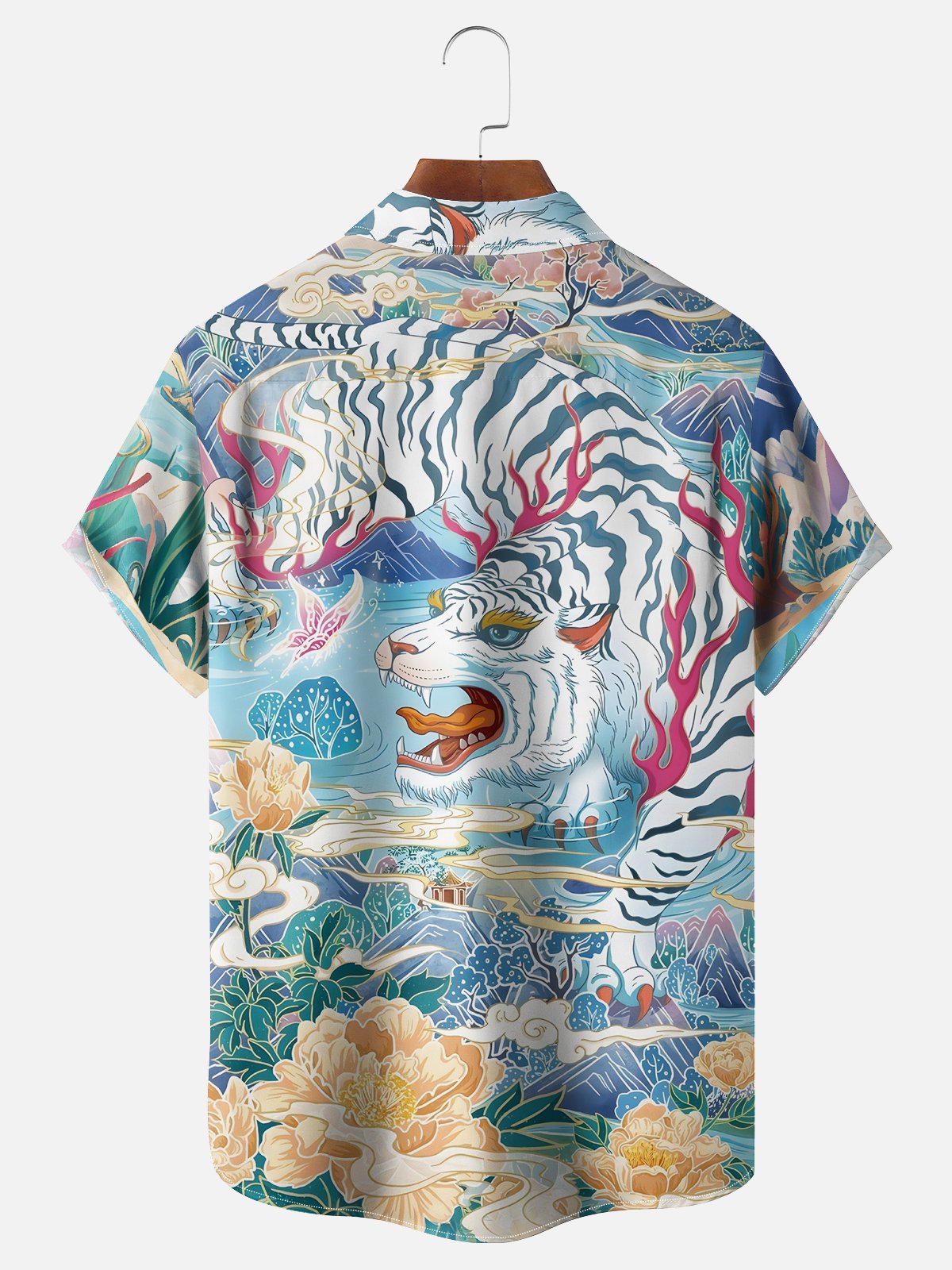 Moisture-wicking Tiger Ukiyoe Chest Pocket Casual Shirt