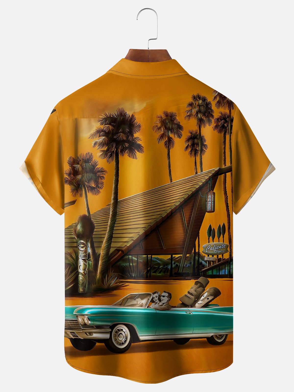 Moisture-wicking Car Tiki Coconut Tree Chest Pocket Hawaiian Shirt