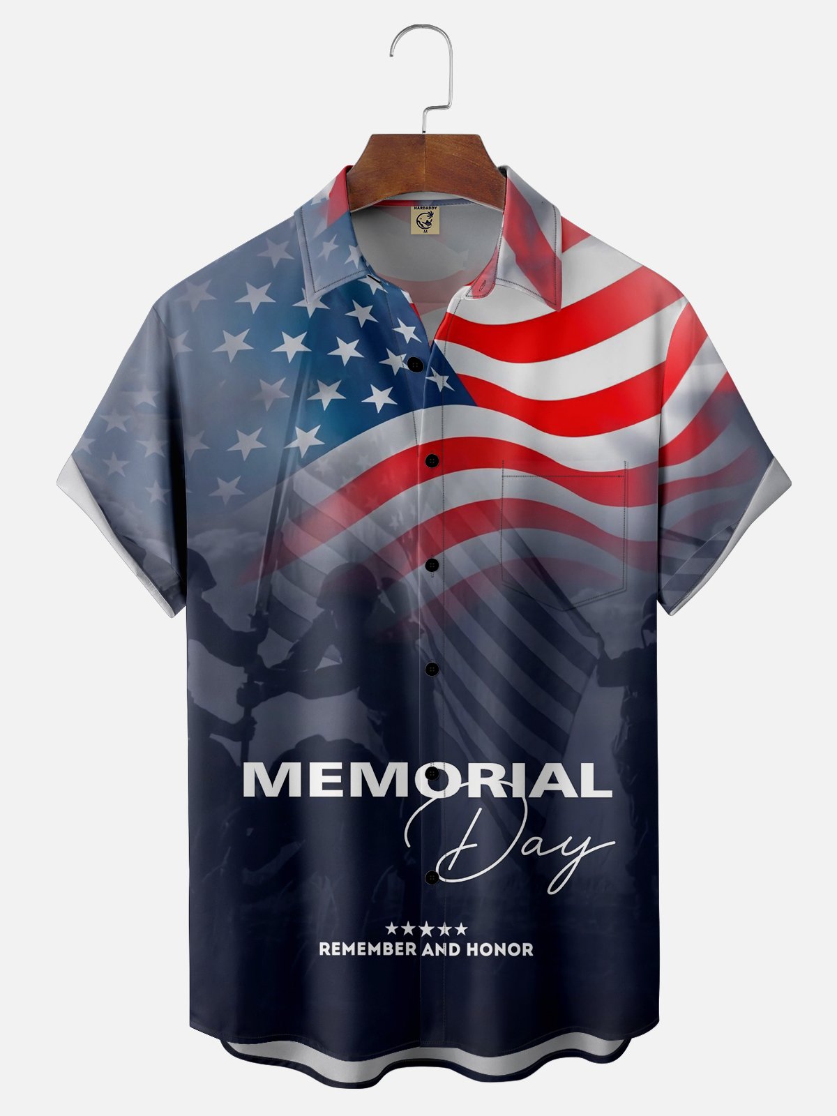 Moisture-wicking Memorial Day American Flag Chest Pocket Casual Shirt