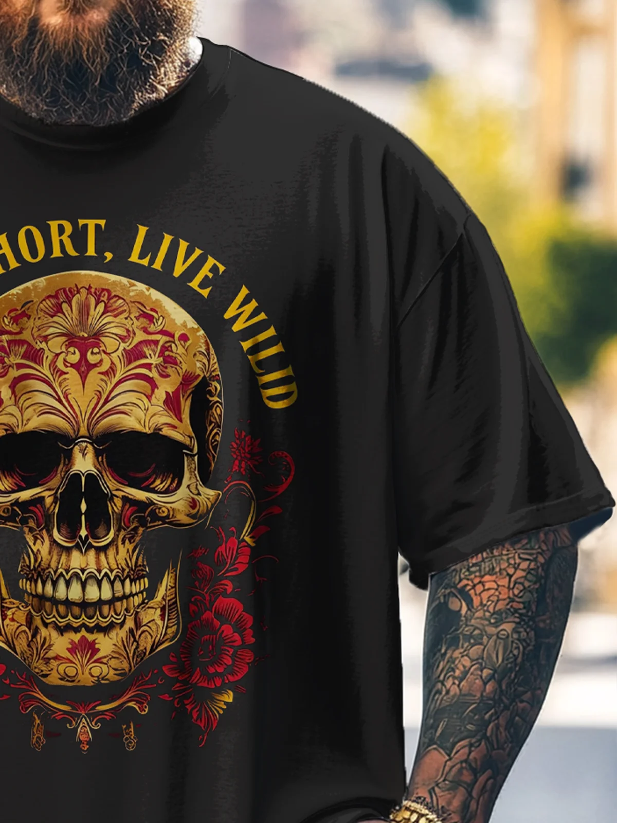 Big Size Men's  Rock Punk Skull Art Loose Fit T-shirt