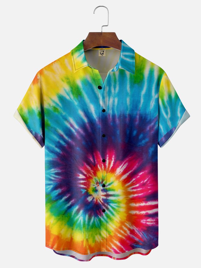 Tall Size Moisture-wicking Hippie Tie Dye Chest Pocket Casual Shirt