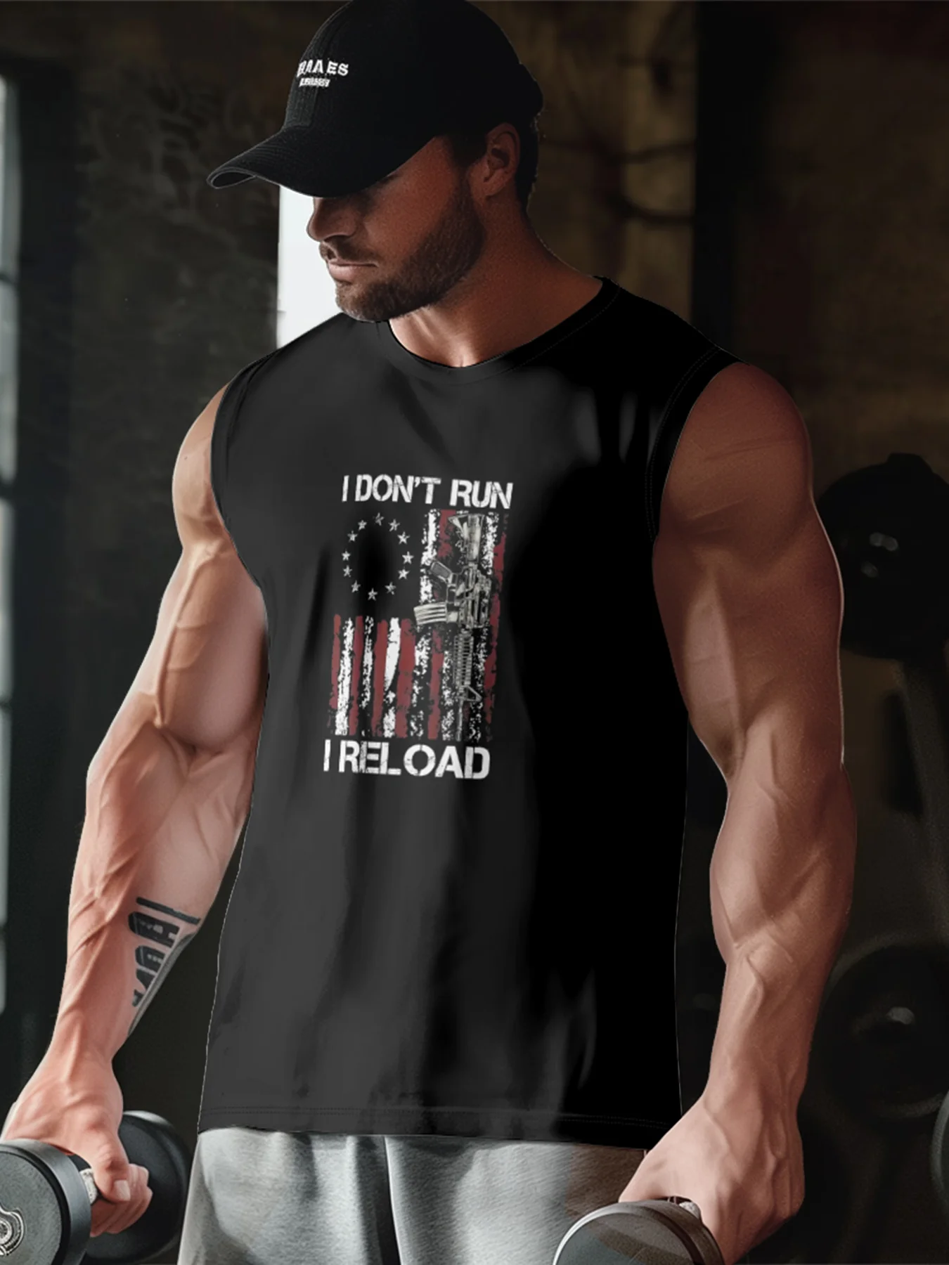 Mens Crewneck Tank Tops American Flag Beach Sleeveless Shirt