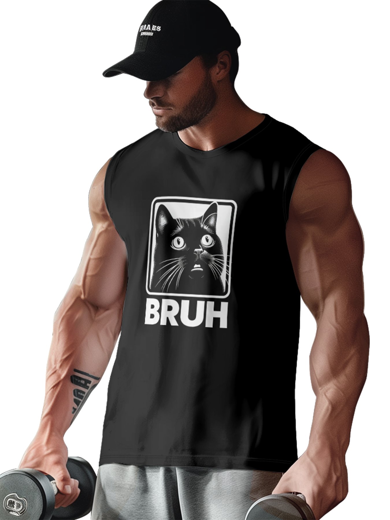 Mens Crewneck Tank Tops Cat BRUH Beach Sleeveless Shirt