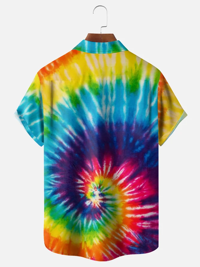 Tall Size Moisture-wicking Hippie Tie Dye Chest Pocket Casual Shirt