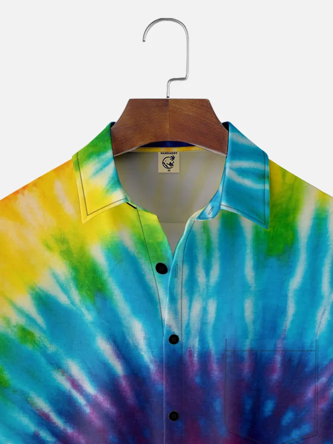 Tall Size Moisture-wicking Hippie Tie Dye Chest Pocket Casual Shirt