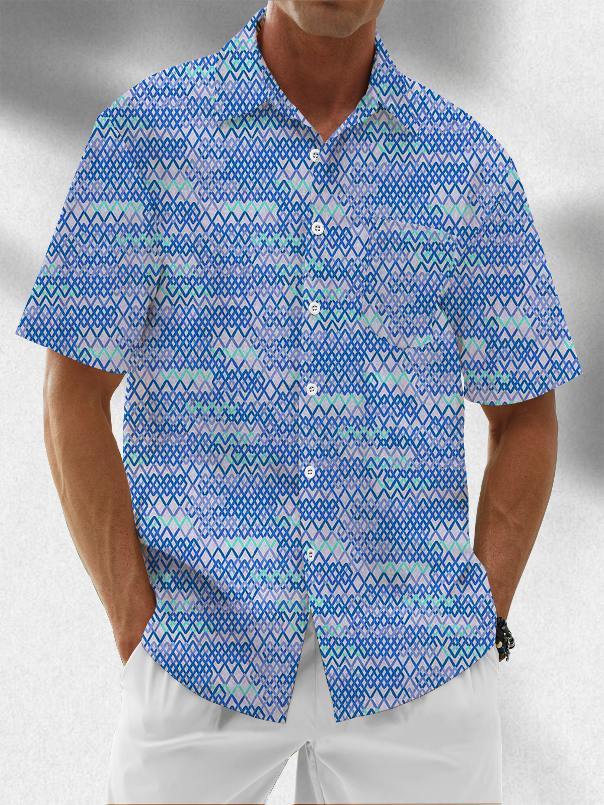 Moisture Wicking Ombre Print Chest Pocket Hawaiian Shirt
