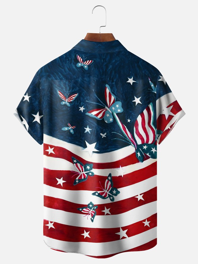 Tall Size Moisture-wicking American Flag Bigfoot Chest Pocket Casual Shirt