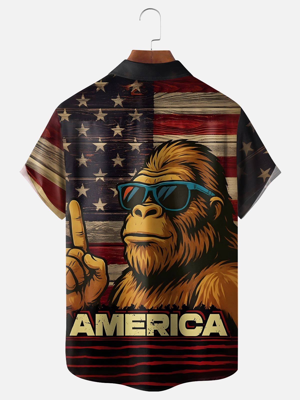 Tall Size Moisture-wicking Independence Day Bigfoot American Flag Chest Pocket Casual Shirt