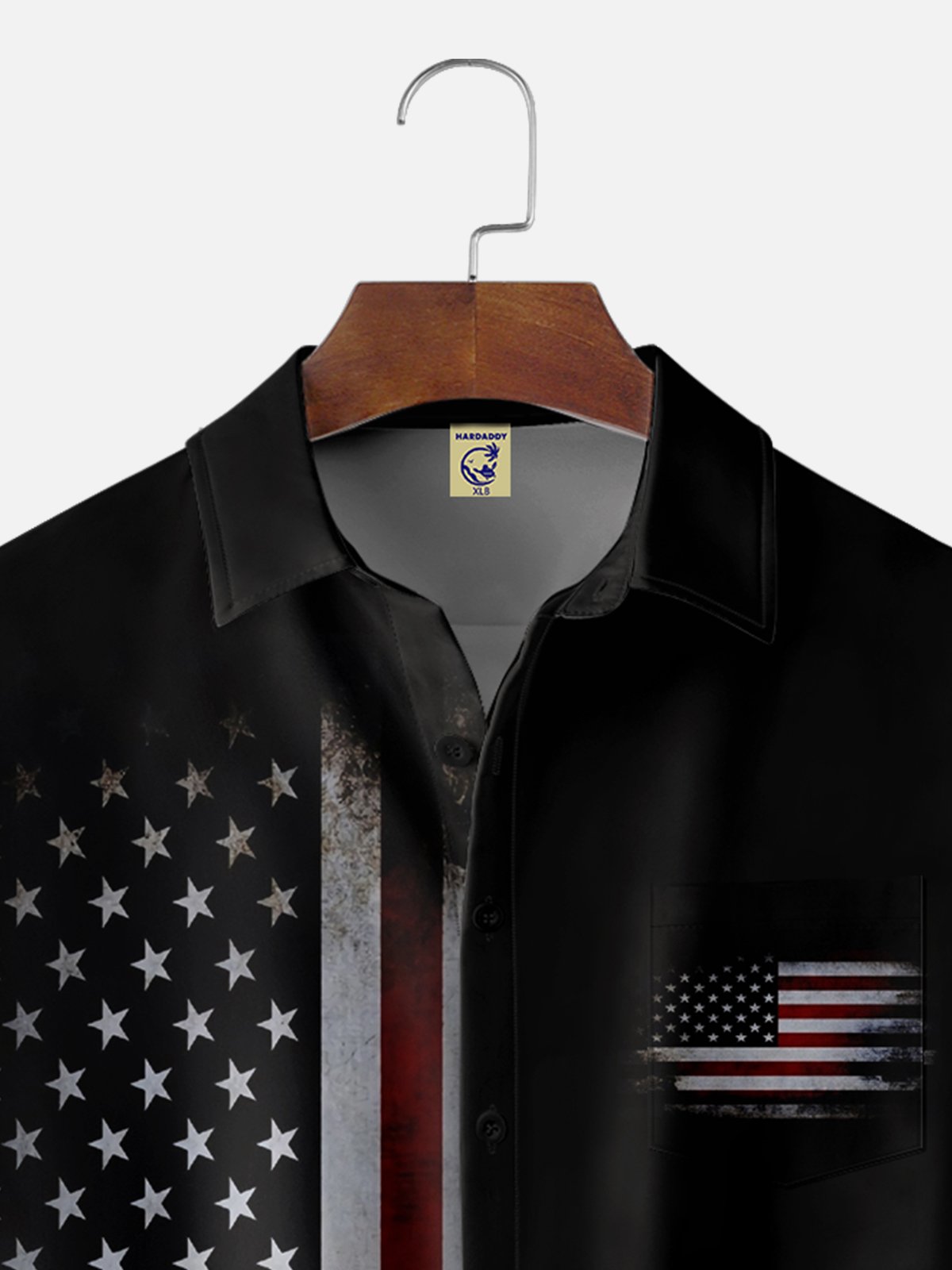 Big Size Moisture-wicking American Flag Chest Pocket Bowling Shirt