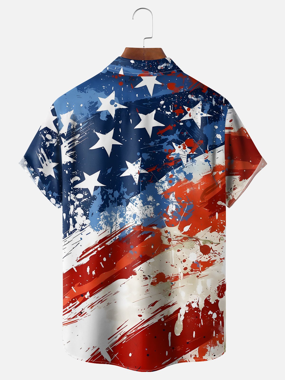 Tall Size Moisture-wicking American Flag Oil Painting Ink Art Chest Pocket Casual Shirt