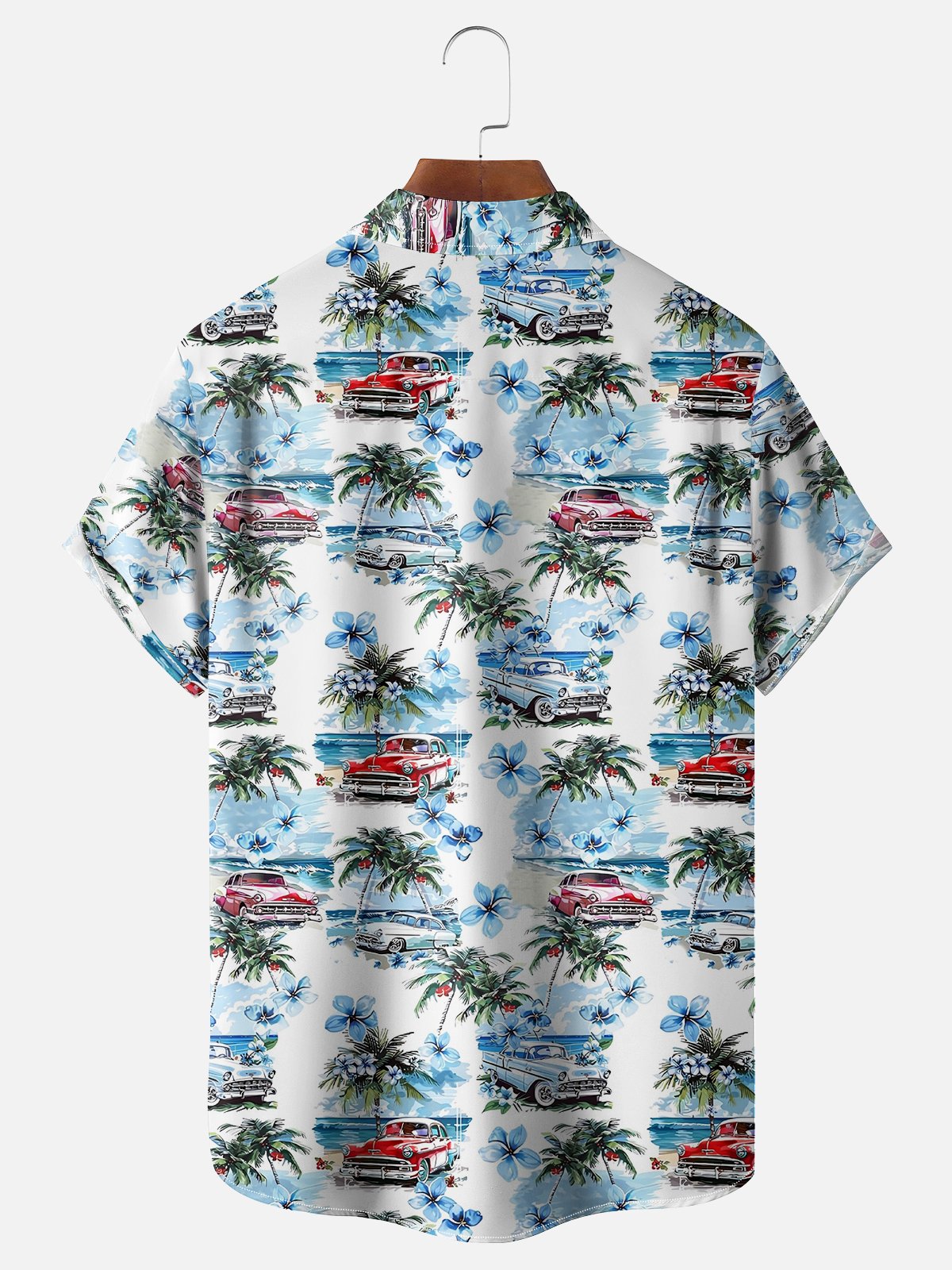 Tall Size Moisture-wicking Beach Retro Car Chest Pocket Hawaiian Shirt