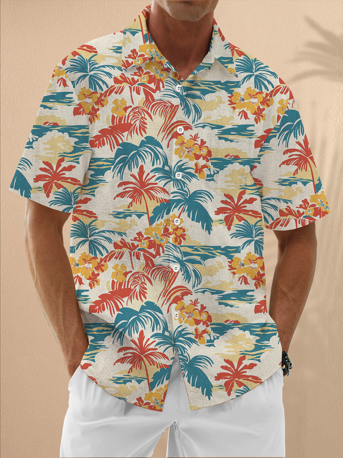 Moisture Wicking Gradient Coconut Tree Chest Pocket Hawaiian Shirt