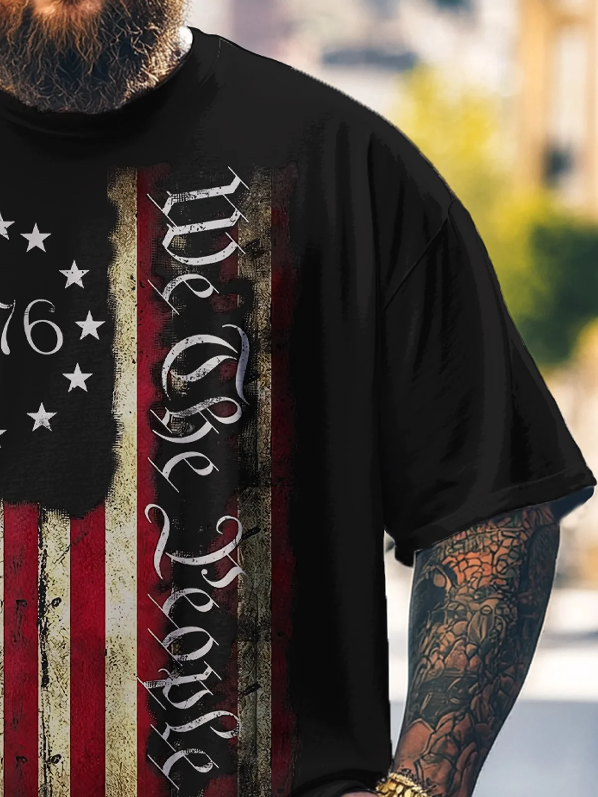 Big Size Men's 1776 Independence Day American Flag Loose T-shirt