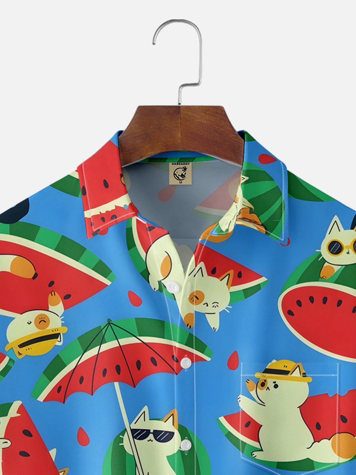 Moisture-wicking Watermelon Cat Chest Pocket Hawaiian Shirt