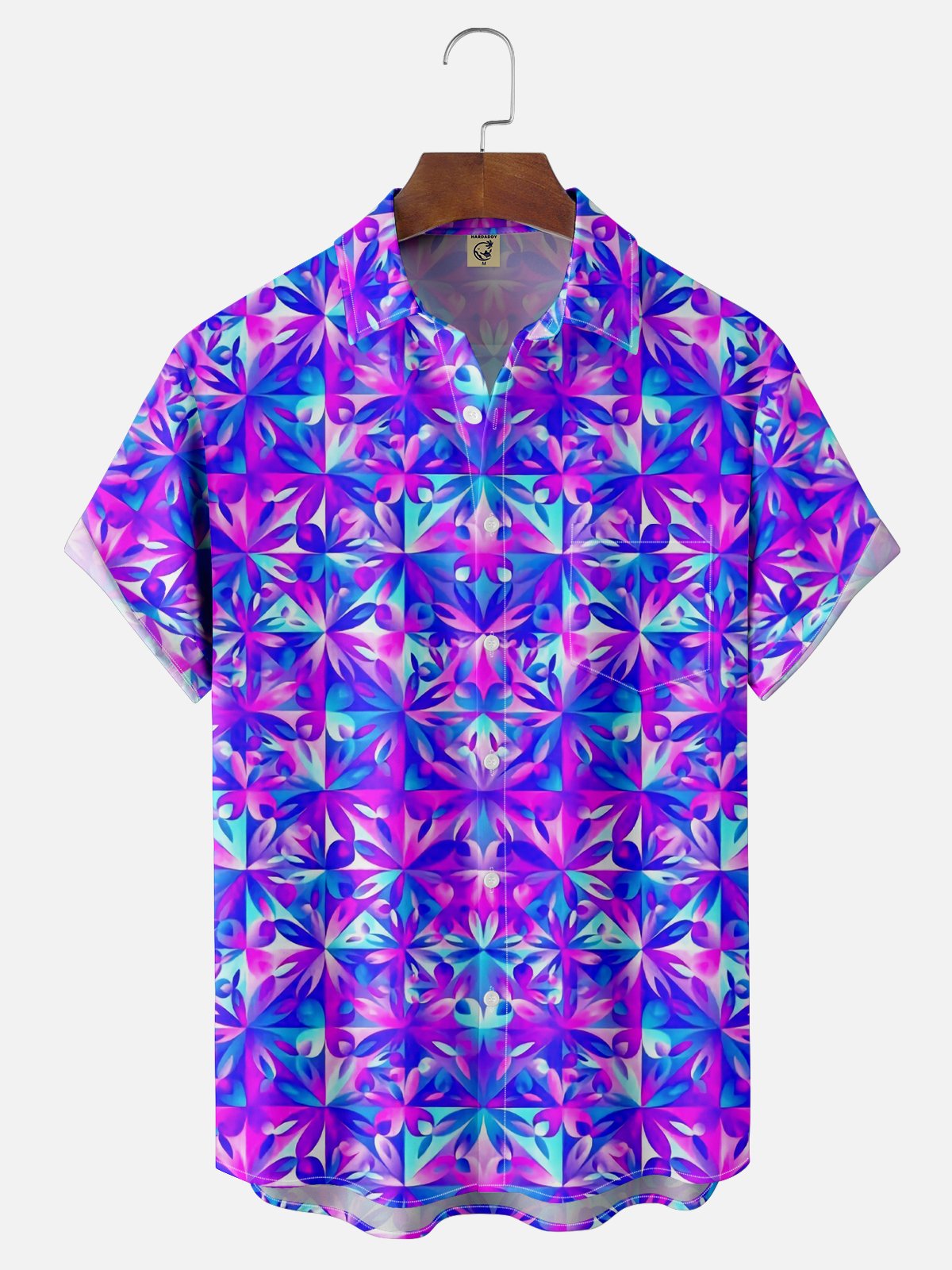 Moisture Wicking Gradient Abstract Geometric Chest Pocket Hawaiian Shirt